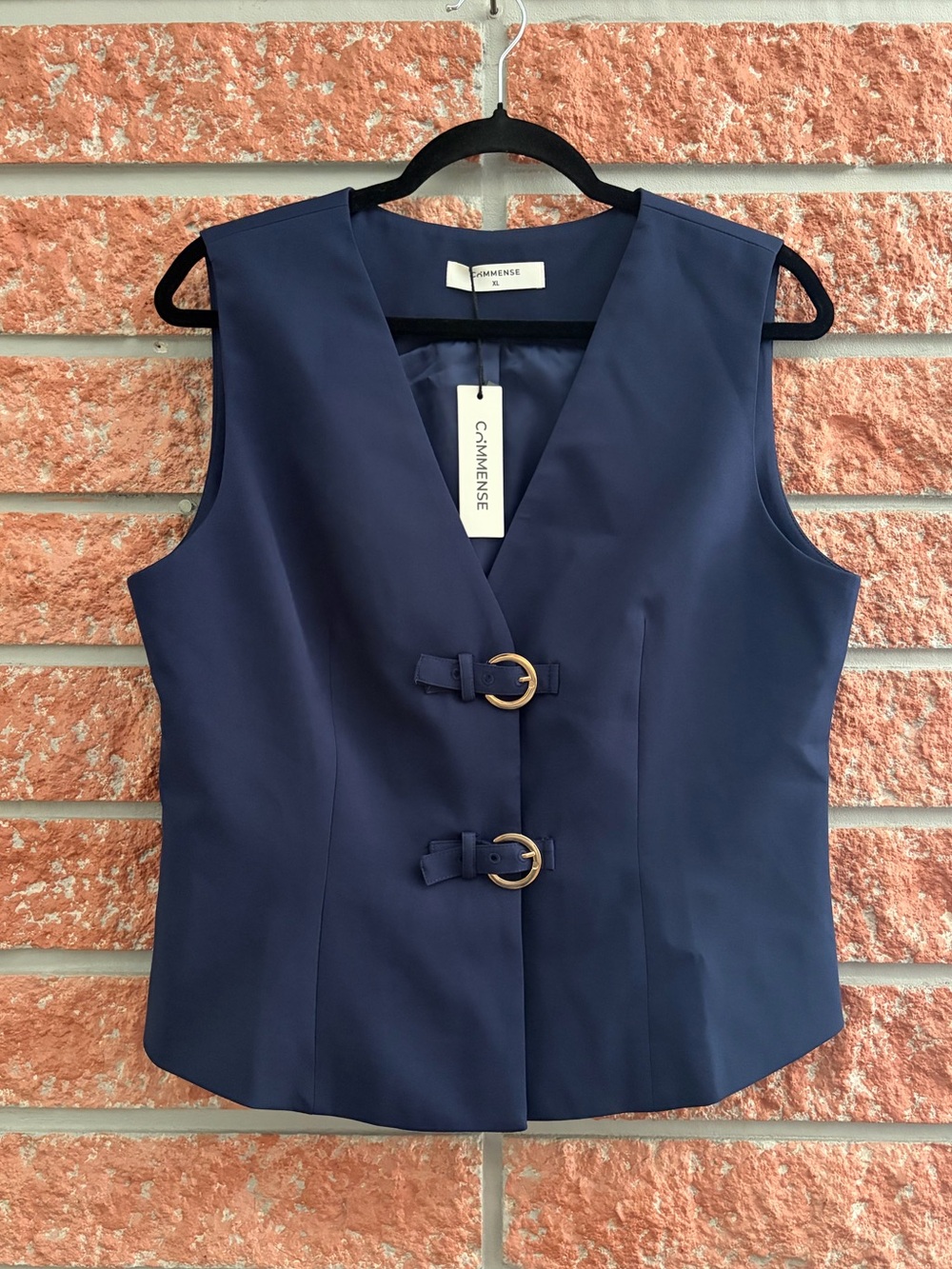 🌟 Commense Navy V-Neck Buckle Vest with Gold Rings